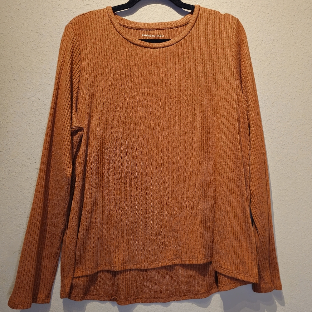 American Eagle Soft And Sexy Plush Ribbed Burnt Orange Long Sleeve Shirt Large